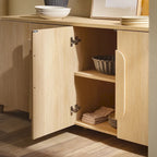 64" Modern Sideboard with Waterfall Edges, Wooden Pulls & Storage Shelves, MDF, 64W x 20D x 30H in