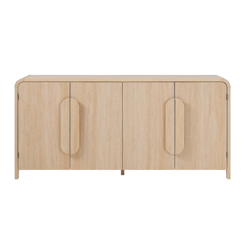 64" Modern Sideboard with Waterfall Edges, Wooden Pulls & Storage Shelves, MDF, 64W x 20D x 30H in