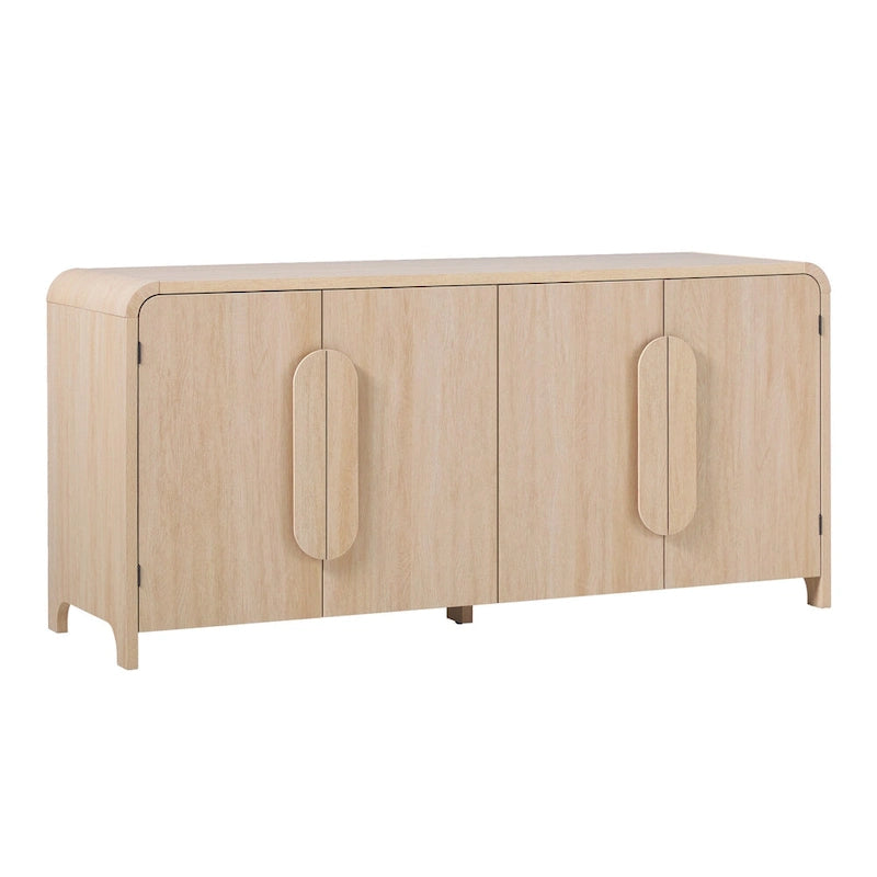 64" Modern Sideboard with Waterfall Edges, Wooden Pulls & Storage Shelves, MDF, 64W x 20D x 30H in