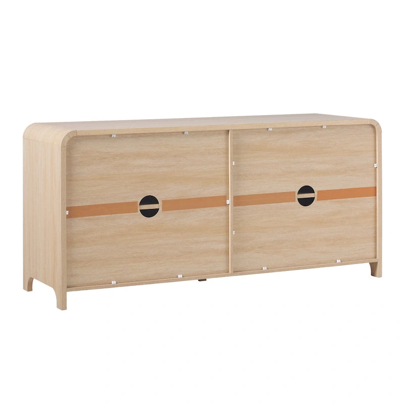 64" Modern Sideboard with Waterfall Edges, Wooden Pulls & Storage Shelves, MDF, 64W x 20D x 30H in