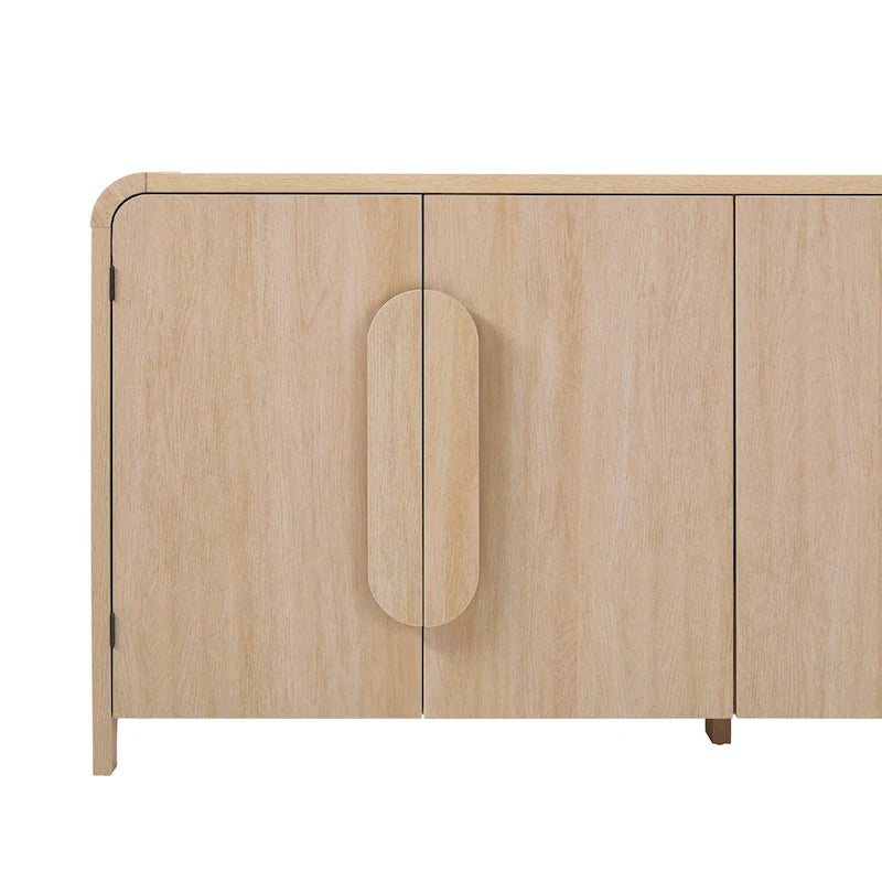 64" Modern Sideboard with Waterfall Edges, Wooden Pulls & Storage Shelves, MDF, 64W x 20D x 30H in