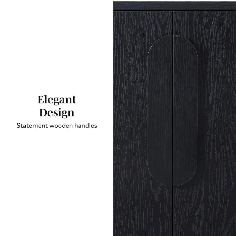 64" Modern Sideboard with Waterfall Edges, Wooden Pulls & Storage Shelves, MDF, 64W x 20D x 30H in