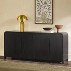64" Modern Sideboard with Waterfall Edges, Wooden Pulls & Storage Shelves, MDF, 64W x 20D x 30H in