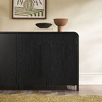 64" Modern Sideboard with Waterfall Edges, Wooden Pulls & Storage Shelves, MDF, 64W x 20D x 30H in