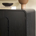 64" Modern Sideboard with Waterfall Edges, Wooden Pulls & Storage Shelves, MDF, 64W x 20D x 30H in