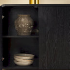 64" Modern Sideboard with Waterfall Edges, Wooden Pulls & Storage Shelves, MDF, 64W x 20D x 30H in
