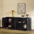 64" Modern Sideboard with Waterfall Edges, Wooden Pulls & Storage Shelves, MDF, 64W x 20D x 30H in