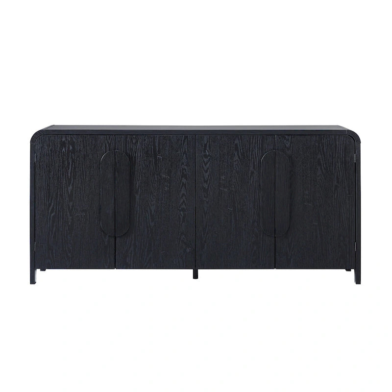 64" Modern Sideboard with Waterfall Edges, Wooden Pulls & Storage Shelves, MDF, 64W x 20D x 30H in