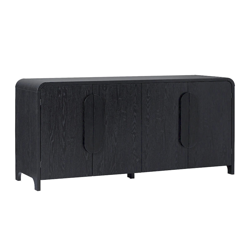 64" Modern Sideboard with Waterfall Edges, Wooden Pulls & Storage Shelves, MDF, 64W x 20D x 30H in