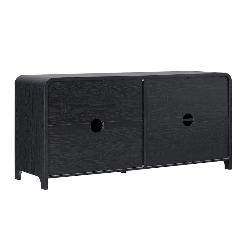 64" Modern Sideboard with Waterfall Edges, Wooden Pulls & Storage Shelves, MDF, 64W x 20D x 30H in