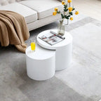 Nesting Coffee Table Set of 2, Round Side Tables, Water-Resistant, No Assembly Required, White & Black