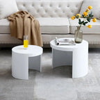 Nesting Coffee Table Set of 2, Round Side Tables, Water-Resistant, No Assembly Required, White & Black