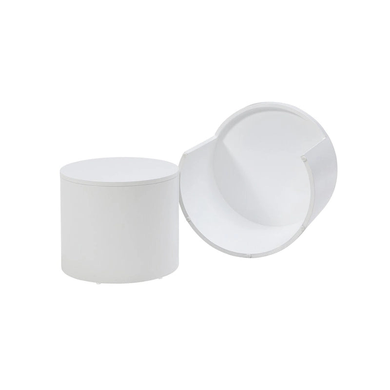 Nesting Coffee Table Set of 2, Round Side Tables, Water-Resistant, No Assembly Required, White & Black