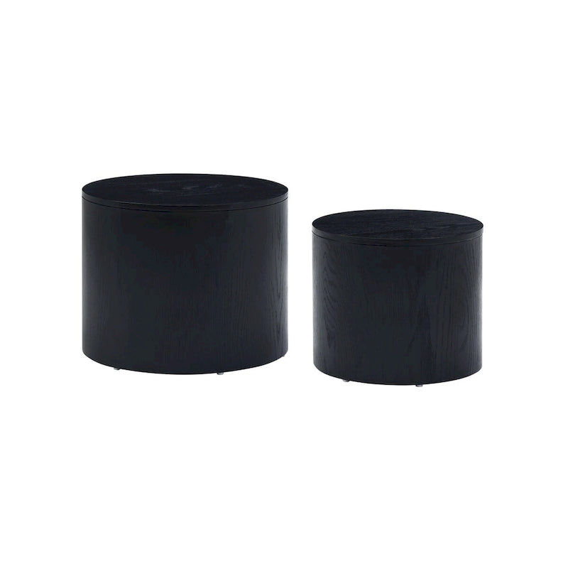 Nesting Coffee Table Set of 2, Round Side Tables, Water-Resistant, No Assembly Required, White & Black
